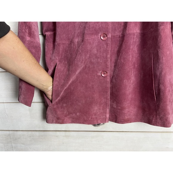 Bernardo Coat Womens Large Pink Suede Leather Button Front Lined Mid Length - Picture 4 of 10